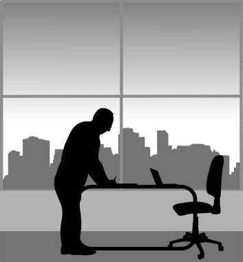 Ofisinde, benzer görüntüler siluet dizi bir belge bir yaşlı iş adamı işaretleri