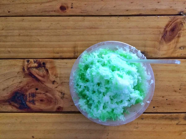 Shaved Green Ice Wood Background — Stock Photo, Image