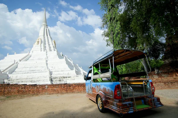 Travel Tuk Tuk Régi Templom Ayutthaya Thaiföld Turizmus Egy Másik — Stock Fotó