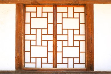 Kapalı geleneksel Kore ahşap pencere