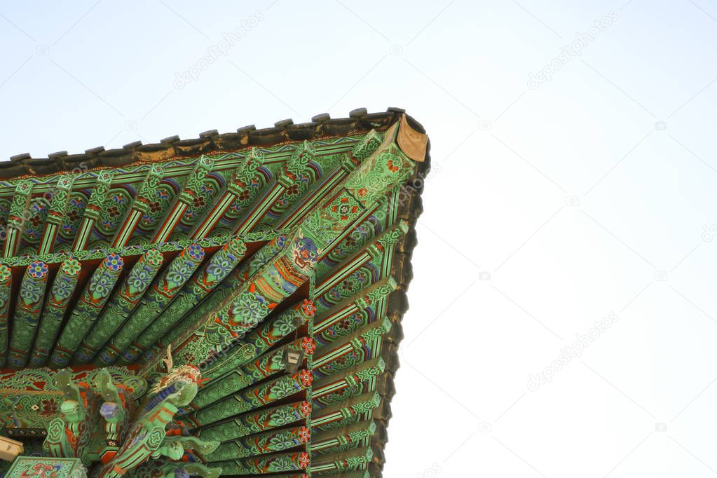 Korea traditional style roof tiles. Traditional Korean style architecture at Hanok