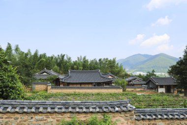 Kore'de Budist tapınağı Çatı. Geleneksel oryantal mimari dış tasarım.