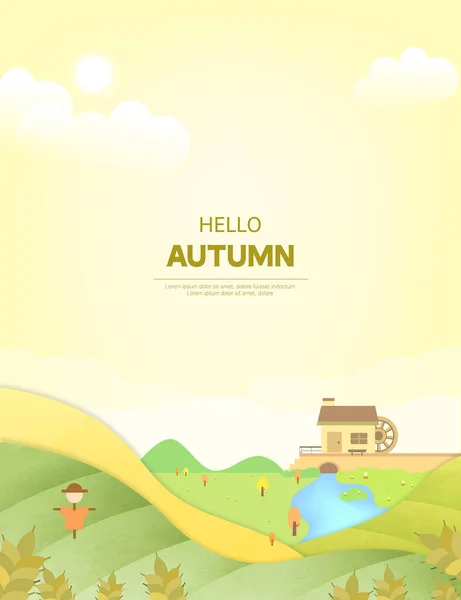 秋のイラストフレーム 農村秋の風景 — ストックベクタ