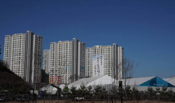Ганьонг Южная Корея Февраля 2018 Года Олимпийская Деревня Спортсменов Зимних — стоковое фото
