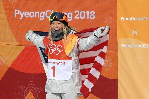 Pyeongchang Sydkorea Februari 2018 Olympisk Mästare Chloe Kim Firar Seger — Stockfoto