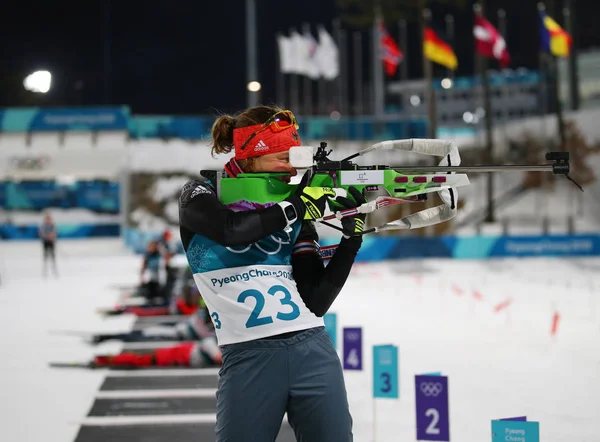 Pyeongchang Corea Del Sur Febrero 2018 Campeona Olímpica Laura Dahlmeier — Foto de Stock