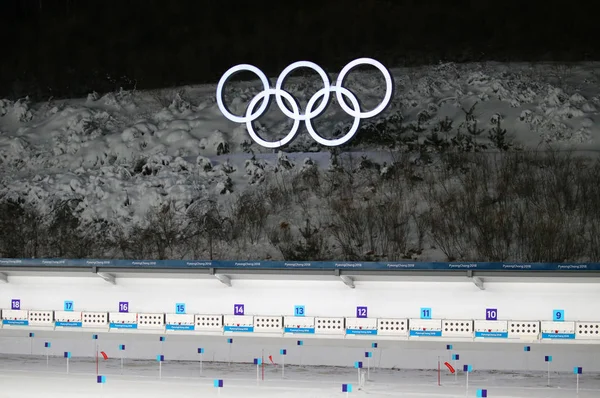 Pyeongchang Coreia Sul Fevereiro 2018 Centro Biatlo Alpensia Nos Jogos — Fotografia de Stock