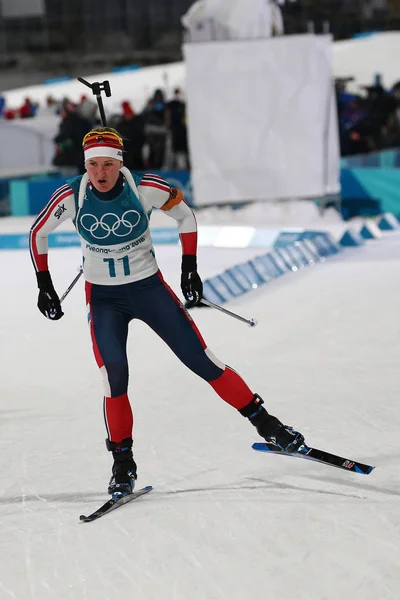 Pyeongchang South Korea February 2018 Silver Medalist Marte Olsbu Norway — Stock Photo, Image