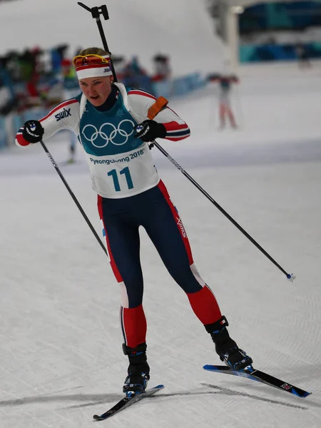 Pyeongchang South Korea February 2018 Silver Medalist Marte Olsbu Norway — Stock Photo, Image