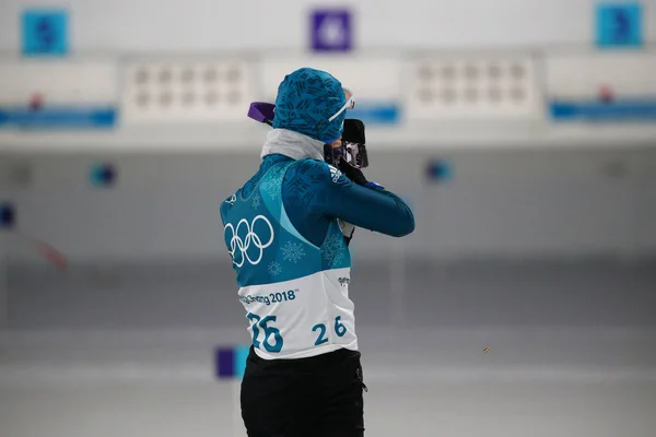 대한민국 2018 올림픽 챔피언 Valj Semerenko 우크라이나의 바이애슬론 킬로미터 바이애슬론 — 스톡 사진