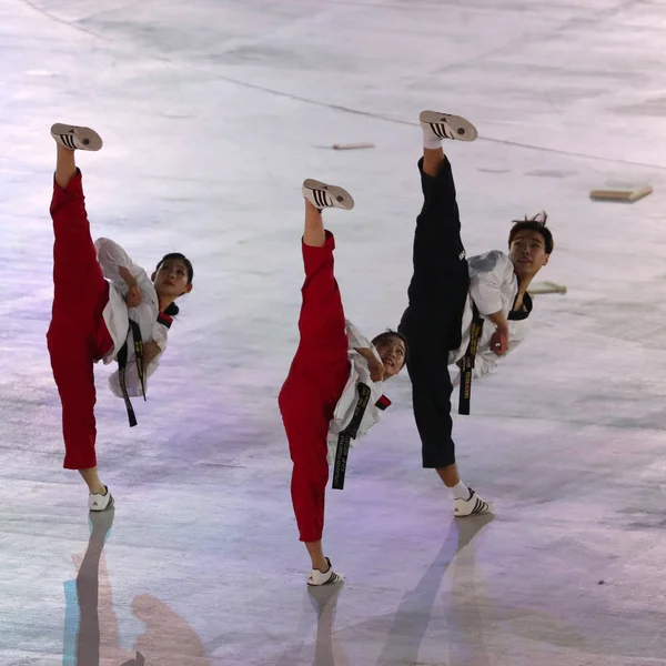 Pyeongchang Jižní Korea February 2018 Severojižní Taekwondo Tým Vystoupí Před — Stock fotografie