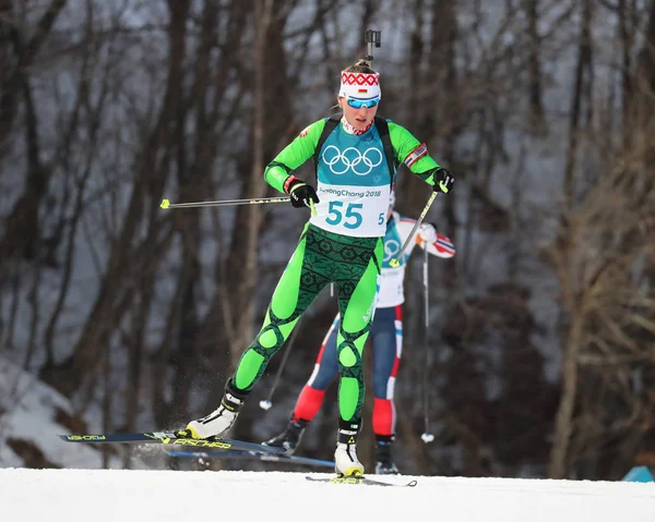 Pyeongchang South Korea February 2018 Olympic Champion Dzinara Alimbekava Belarus — Stock Photo, Image