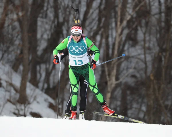 Pyeongchang South Korea February 2018 Olympic Champion Iryna Kryuko Belarus — Stock Photo, Image