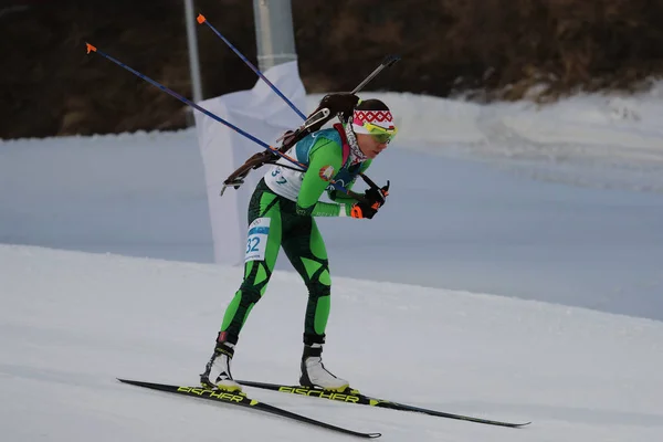 Pyeongchang Coreia Sul Fevereiro 2018 Campeã Olímpica Nadezhda Skardino Bielorrússia — Fotografia de Stock