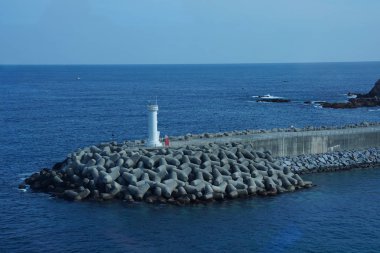 Samcheok, Güney Kore - 17 Şubat 2018: deniz feneri Janghohang Port Samcheok, Güney Kore. Ayrıca Kore Napoli denir          