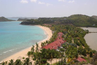 St John'S, Antigua - 13 Haziran 2018: Gale Bay Beach ve Gale Bay Resort ve Spa Antigua havadan görünümü