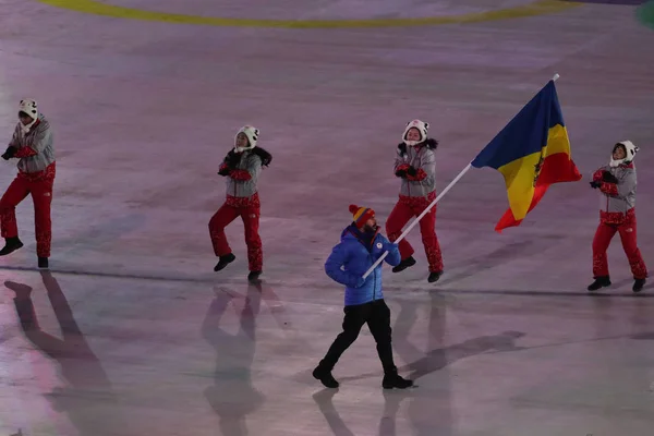 대한민국 2018 Nicolae Gaiduc 몰도바 올림픽 팀에는 2018 올림픽 개막식 — 스톡 사진
