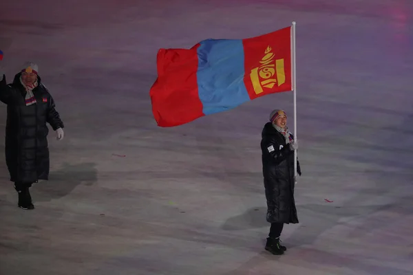 Pyeongchang Corée Sud Février 2018 Achbadrakh Batmunkh Porte Drapeau Mongolie — Photo