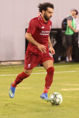 Doğu Rutherford, Nj - 25 Temmuz 2018: Mohammed Salah #11of Liverpool Fc Manchester City karşı eylem sırasında 2018 Metlife Stadyumu'nda Uluslararası Champions Cup oyunu. 