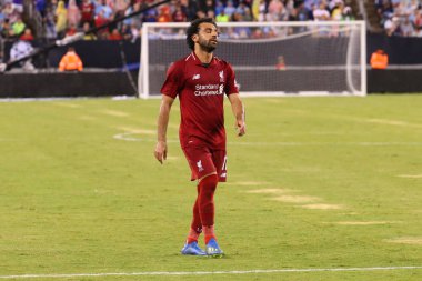 Doğu Rutherford, Nj - 25 Temmuz 2018: Mohammed Salah #11of Liverpool Fc Manchester City karşı eylem sırasında 2018 Metlife Stadyumu'nda Uluslararası Champions Cup oyunu. 