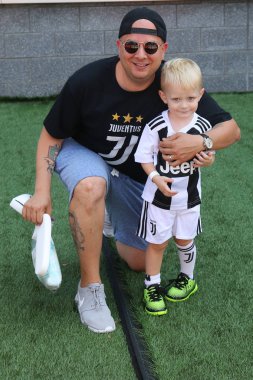 Harrison, Nj - 28 Temmuz 2018: Juventus taraftarları futbol kulübü Fan bölgedeki 2018 Uluslararası Champions Cup Kupası oyun arada Juventus vs Benfica Red Bull Stadyumu'nda öncesi