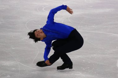 Tarihleri, Güney Kore - 16 Şubat 2018: Denis on Kazakistan erkekler tek buz pateni kısa Program 2018 Kış Olimpiyat Oyunları'nda gerçekleştirir. Temmuz 2018 yılında on bir araba hırsızlığı hamleyle öldürüldü