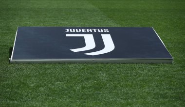 Harrison, Nj - 28 Temmuz 2018: 2018 Uluslararası Champions Cup turnuvasında Juventus vs Benfica maçtan önce Red Bull Stadyumu'nda Juventus logosu 