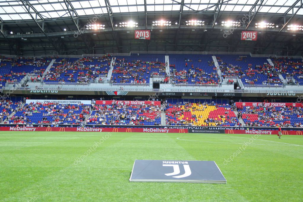 HARRISON, NJ - JULY 28, 2018: Juventus logo at Red Bull Stadium before Juventus vs Benfica match at the 2018 International Champions Cup tournament