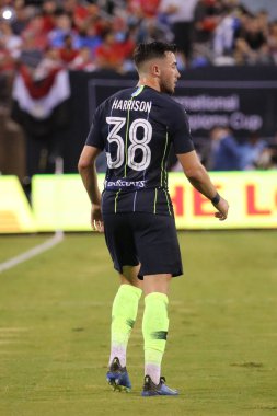 Doğu Rutherford, Nj - 25 Temmuz 2018: Jack Harrison #38 Manchester City Liverpool Fc karşı eylem sırasında 2018 Metlife Stadyumu'nda Uluslararası Champions Cup oyunu