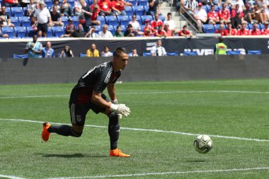 Harrison, Nj - 28 Temmuz 2018: Kaleci Odisseas Vlachodimos #99 sırasında Juventus 2018 Uluslararası Champions Cup Turnuvası futbol maçında Benfica kaydeder