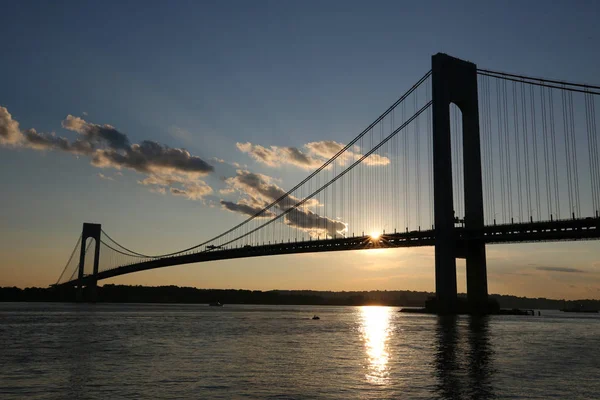 Nova Iorque Agosto 2018 Ponte Verrazano Pôr Sol Nova Iorque — Fotografia de Stock