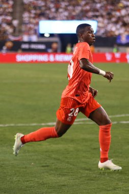 East Rutherford, Nj - 7 Ağustos 2018: Vinicius Junior karşı Roma 2018 Uluslararası Şampiyonlar Kupası'nda Real Madrid # 28 Metlife Stadı'nda maç. Real Madrid 2-1 kazandı