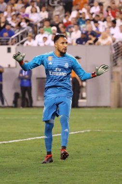 East Rutherford, Nj - 7 Ağustos 2018: Kaleci Keylor Navas karşı Roma 2018 Uluslararası Şampiyonlar Kupası'nda Real Madrid # 1 Metlife Stadı'nda maç. Real Madrid 2-1 kazandı
