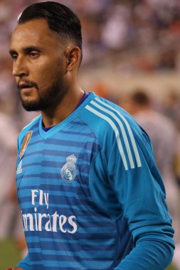 East Rutherford, Nj - 7 Ağustos 2018: Kaleci Keylor Navas karşı Roma 2018 Uluslararası Şampiyonlar Kupası'nda Real Madrid # 1 Metlife Stadı'nda maç. Real Madrid 2-1 kazandı