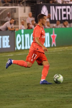 East Rutherford, Nj - 7 Ağustos 2018: Lucas Vazquez Real Madrid # 17 eylem 2018 Uluslararası Şampiyonlar Kupası sırasında Roma Metlife Stadyumu'nda karşı maç. Real Madrid 2-1 kazandı