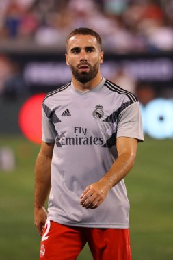 East Rutherford, Nj - 7 Ağustos 2018: Dani Carvajal Real Madrid # 2 2018 önce Uluslararası Şampiyonlar Kupası maç Roma Metlife Stadyumu'nda karşı. Real Madrid 2-1 kazandı