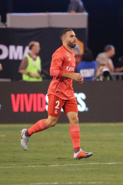 East Rutherford, Nj - 7 Ağustos 2018: Dani Carvajal Real Madrid # 2 eylem 2018 Uluslararası Şampiyonlar Kupası sırasında Roma Metlife Stadyumu'nda karşı maç. Real Madrid 2-1 kazandı