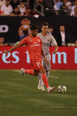 East Rutherford, Nj - 7 Ağustos 2018: Marco Asensio Real Madrid # 20 2018 Uluslararası Şampiyonlar Kupası sırasında eylem aynı Roma Metlife Stadyumu'nda karşı. Real Madrid 2-1 kazandı
