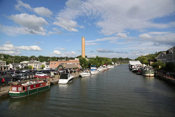 Fairport Nueva York Julio 2018 Barcos Atracados Largo Del Canal — Foto de Stock