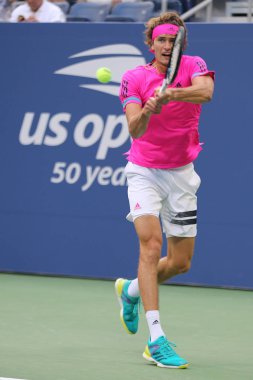 New York - 21 Ağustos 2018: Profesyonel tenis oyuncusu Alexander Zverev Almanya'nın pratik 2018 bize açık Billie Jean King Ulusal Tenis Merkezi