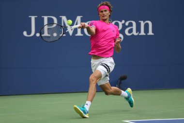 New York - 21 Ağustos 2018: Profesyonel tenis oyuncusu Alexander Zverev Almanya'nın pratik 2018 bize açık Billie Jean King Ulusal Tenis Merkezi