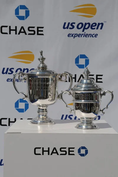 New York August 2018 Open Men Women Singles Trophies Display — Stock Photo, Image