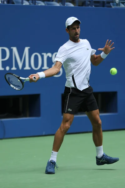 Nova Iorque Agosto 2018 Campeão Grand Slam Vezes Novak Djokovic — Fotografia de Stock