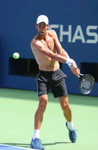 Nova Iorque Agosto 2018 Campeão Grand Slam Vezes Novak Djokovic — Fotografia de Stock