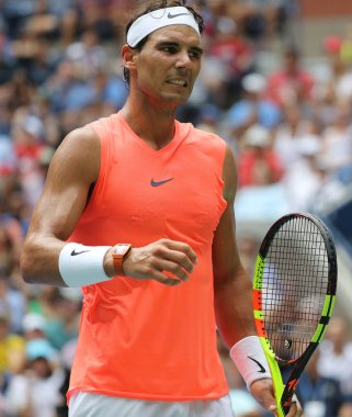 New York - 2 Eylül 2018: 17-zaman Grand Slam şampiyonu İspanya Rafael Nadal Billie Jean King Ulusal tenis merkezi 16 maç sırasında onun 2018 bize açık başında