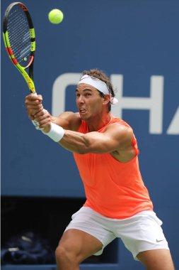 New York - 2 Eylül 2018: 17-zaman Grand Slam şampiyonu İspanya Rafael Nadal Billie Jean King Ulusal tenis merkezi 16 maç sırasında onun 2018 bize açık başında