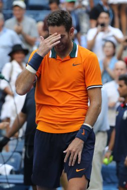 New York - 4 Eylül 2018: Grand Slam şampiyonu Juan Martin Del Potro Arjantin onun 2018 bize açık çeyrek final maç sonra Billie Jean King Ulusal Tenis Merkezi zafer kutluyor