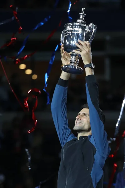 Nova Iorque Setembro 2018 2018 Open Champion Novak Djokovic Serbia — Fotografia de Stock