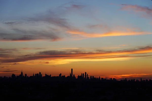 New York City Skyline Panorama Bij Zonsondergang — Stockfoto