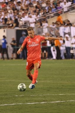 East Rutherford, Nj - 7 Ağustos 2018: Marcos Llorente, Real Madrid #18 karşı Roma 2018 Uluslararası Şampiyonlar Kupası'nda Metlife Stadı'nda maç. Real Madrid 2-1 kazandı